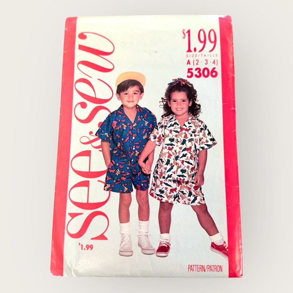 Vintage 1990s Butterick Sewing Pattern 5306 Childrens Shirt Shorts Size 2-4